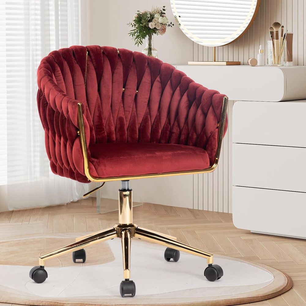 Home Office Or - Fluwelen bureaustoel, kaptafelstoelen met wielen, 360
