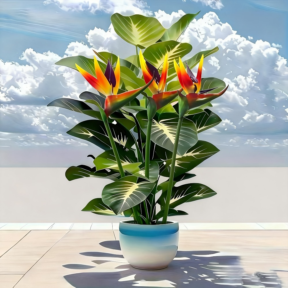 Home Office Layout - Kunstmatige Paradijsvogels en Pothos planten voor
